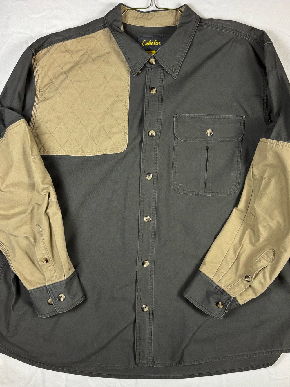 Cabela’s 3XL Heavy Cotton Canvas Field Hunting Shirt Green Tan Outdoor Button Up
